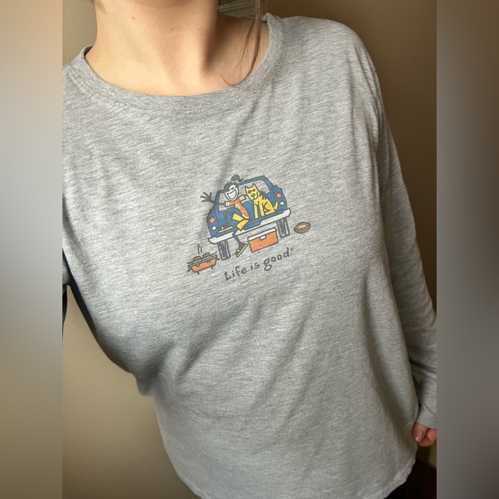 Life Is Good Grey Long Sleeve Tailgate Dog T-Shirt